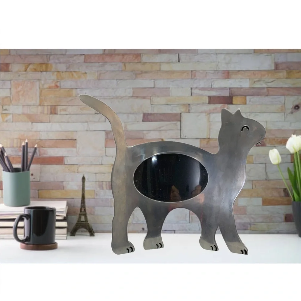 Cat Photo Frame Large Metal Freestanding Curved Large 11” Table Decor Silver 4x6